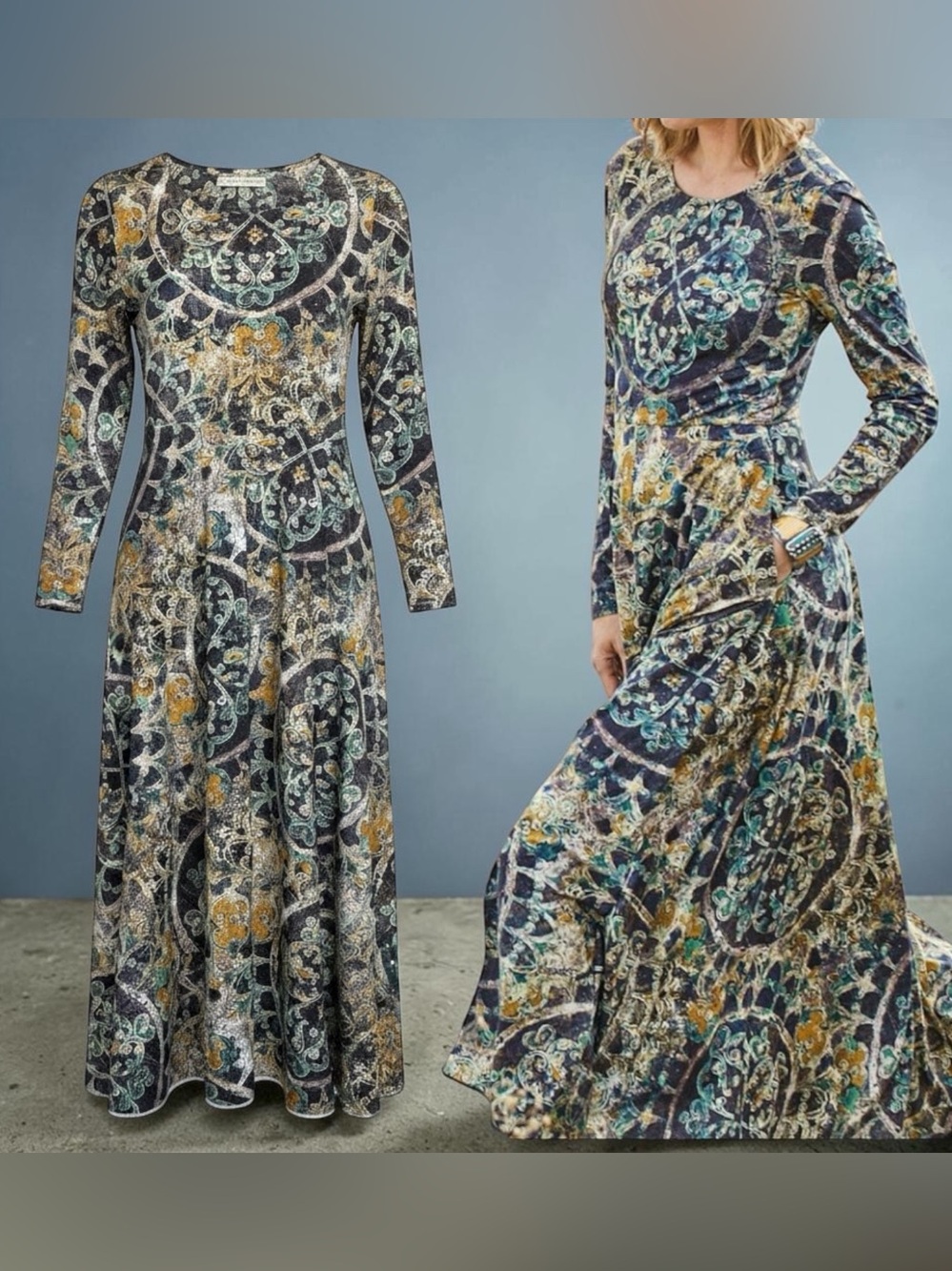 Peruvian Connection Maxi Dress Sz S Flint Hills Long Sleeve Boho Indie Flowy EUC